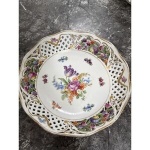 SCHUMANN Bavarian Floral Gold Trim Reticulated Bowl 7‎ 3/4 X 2 1/2